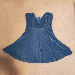 Tobi Blue Velour Sweetheart Mini Dress